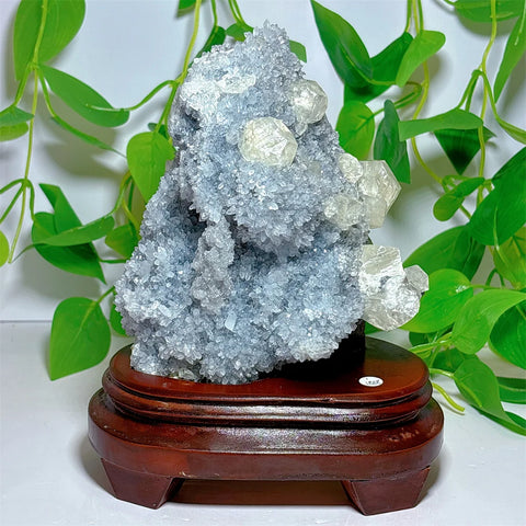 Blue Druzy Calcite Crystal Cluster-ToShay.org