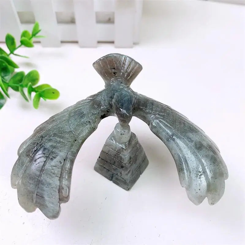Natural Labradorite Balanced Rotatable Eagle Carving Healing Crystal Animals Figurines Reiki Stones Home Decoration Gift 1PCS-ToShay.org