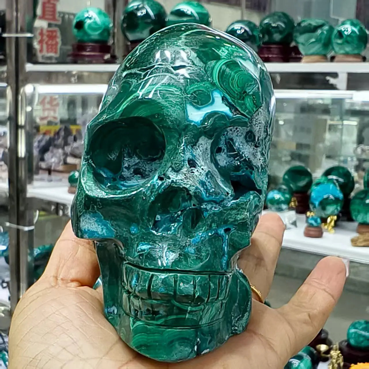 Natural Chrysocolla Crystal Quartz Hand-Carved Skull, For Spiritual Healing, As a Gift, For Decoration, For Meditation, For Feng-ToShay.org