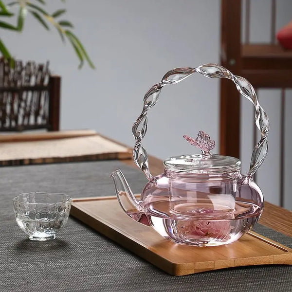 Pink Butterfly Glass Tea Pot-ToShay.org