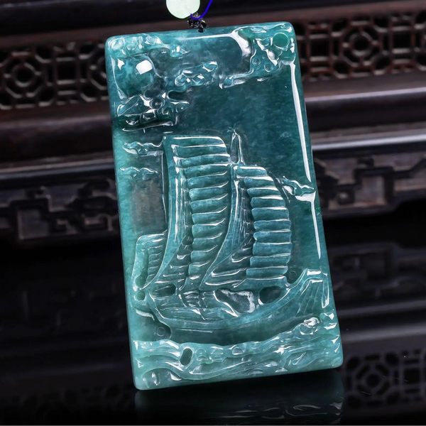 Blue Jadeite Sailboat Pendant-ToShay.org