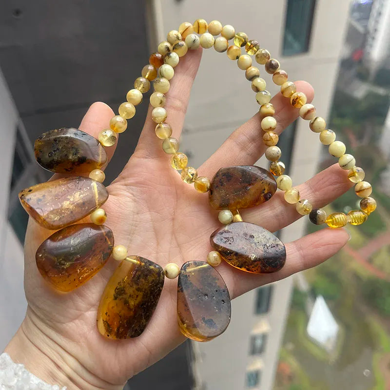 Yellow Amber Bead Necklace-ToShay.org