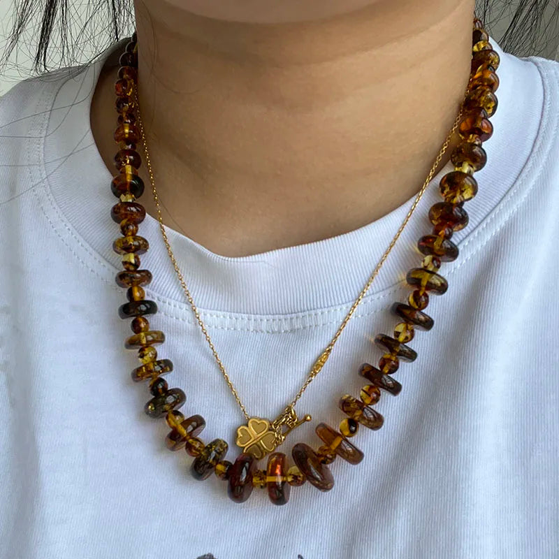 Yellow Amber Bead Necklace-ToShay.org