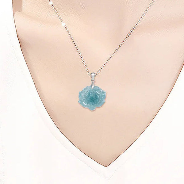Blue Jadeite Lotus Pendant-ToShay.org