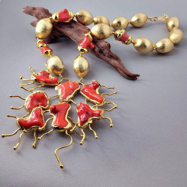 Orange Coral Bead Necklace-ToShay.org