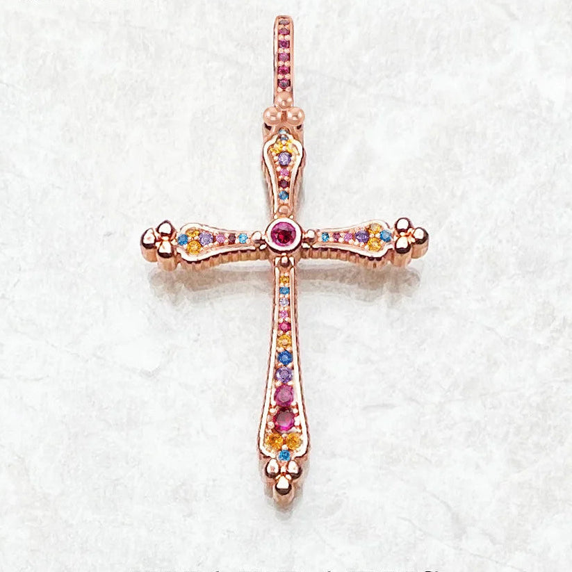 Pink Rose Gold Cross Pendant-ToShay.org
