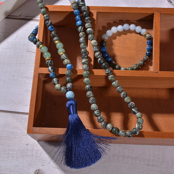 Blue Aquamarine Mala Beads-ToShay.org