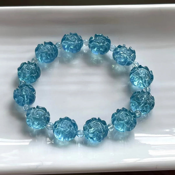 Blue Aquamarine Flower Bracelet-ToShay.org