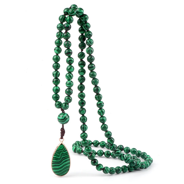 Green Malachite Mala Necklace-ToShay.org