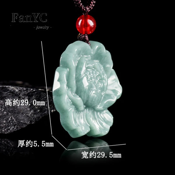 Blue Jadeite Peony Pendant-ToShay.org