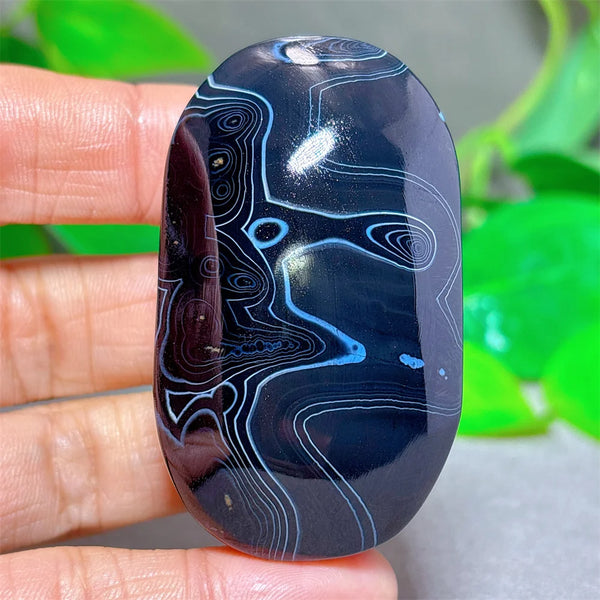 Black Silk Agate Palm Stone-ToShay.org