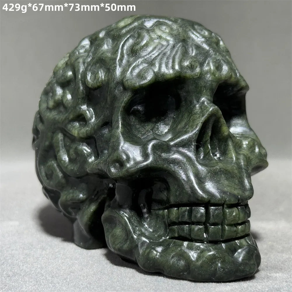 Green Jade Carved Skull-ToShay.org