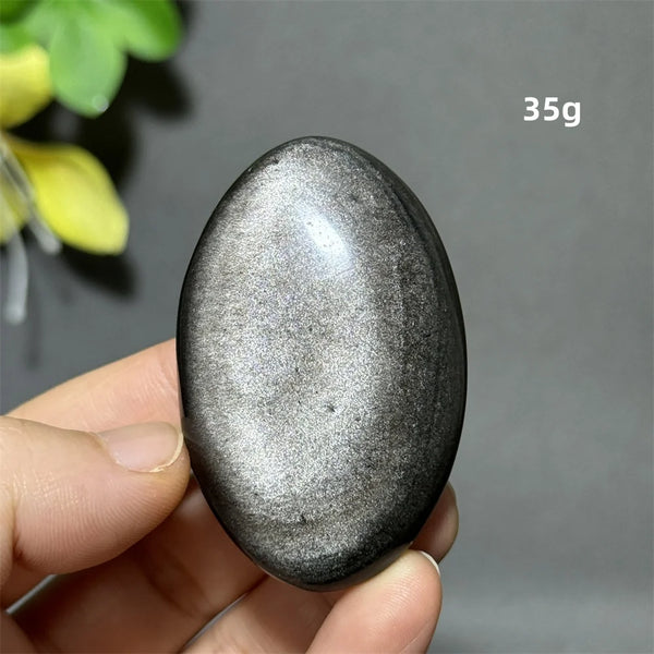 Silver Obsidian Palm Stone-ToShay.org