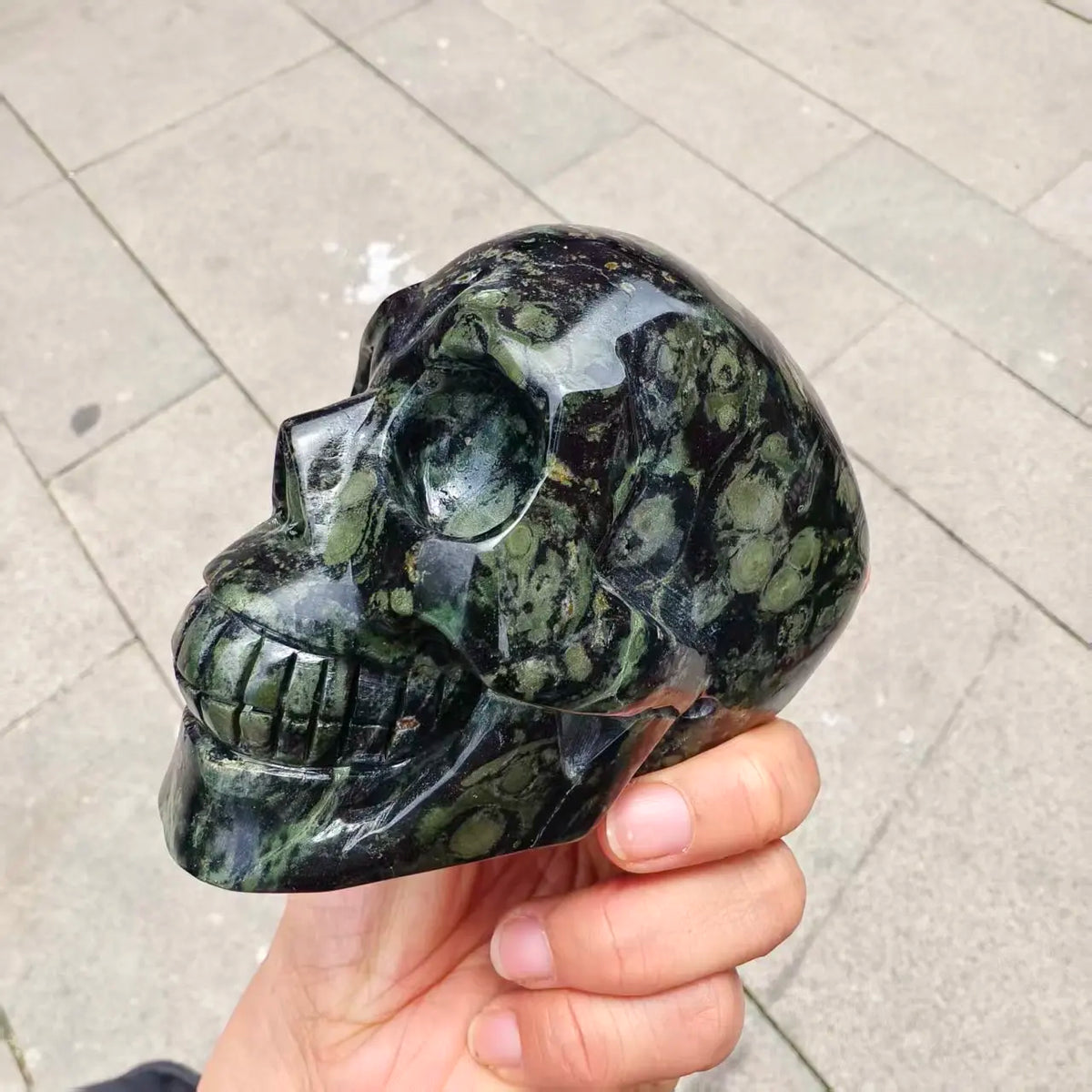 Green Peacock Eye Stone Skull-ToShay.org