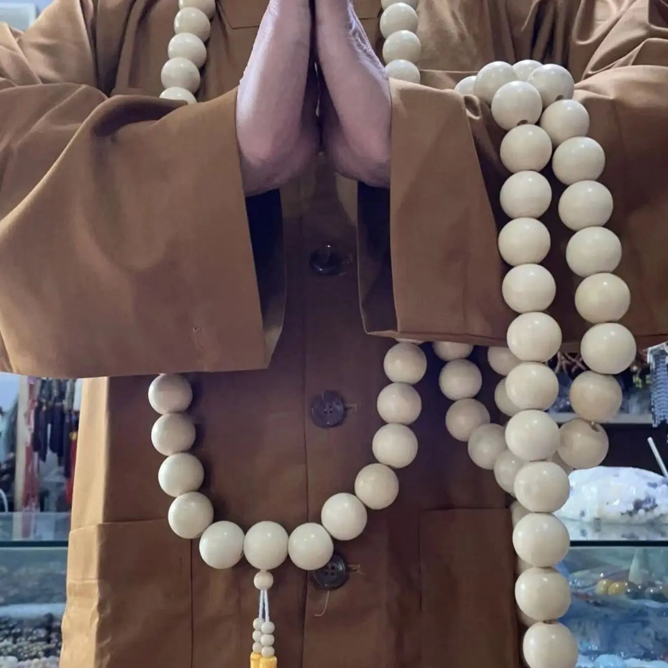 White Peach Wood Monk Beads-ToShay.org
