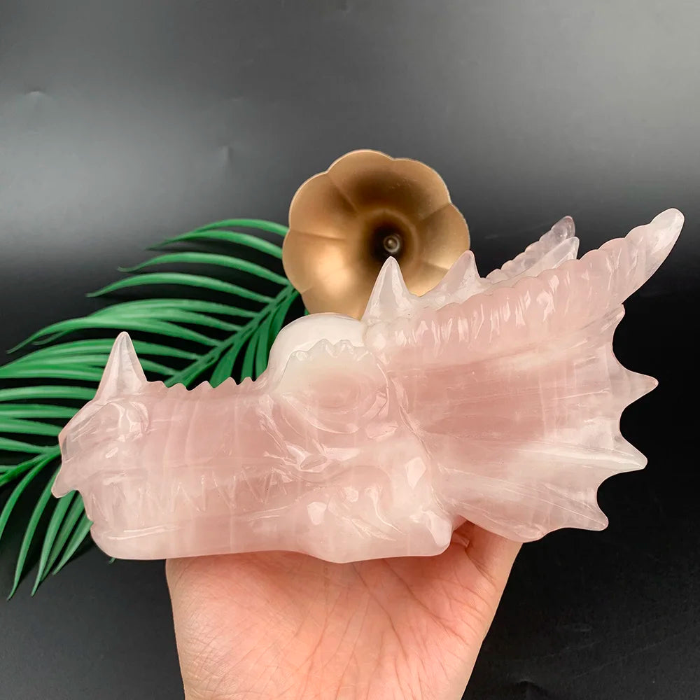 Pink Rose Quartz Dragon Head-ToShay.org