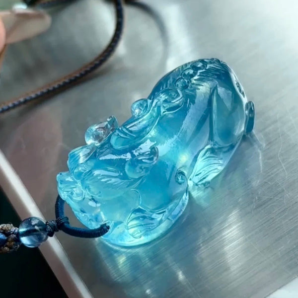 Blue Aquamarine Pi Xiu Pendant-ToShay.org