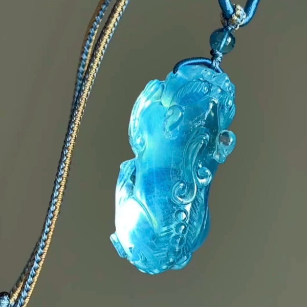 Blue Aquamarine Pi Xiu Pendant-ToShay.org