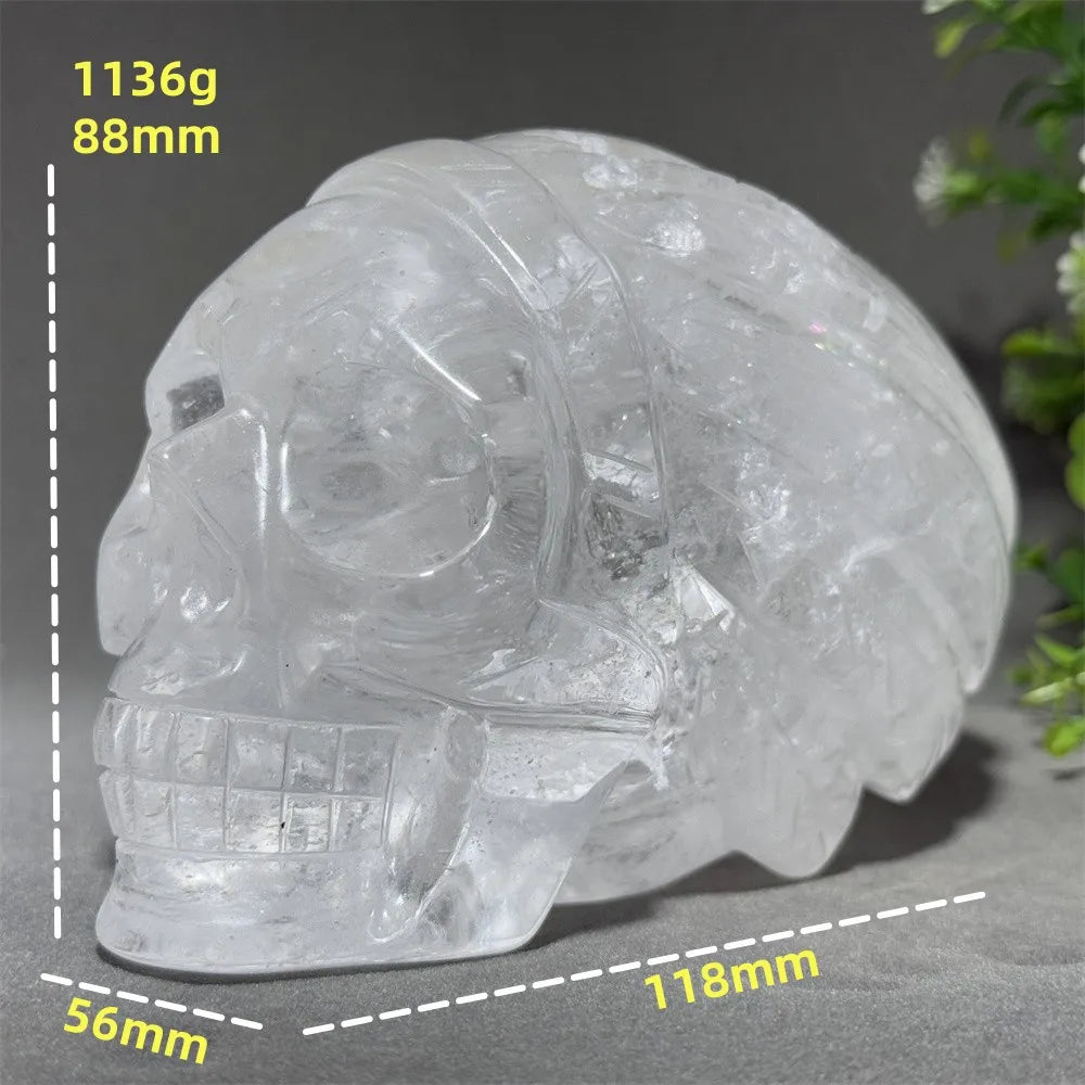 Natural High-Quality Transparent White Crystal Hand-Polished Carved Skull Mineral Stone Home Halloween Party Decoration Gift-ToShay.org
