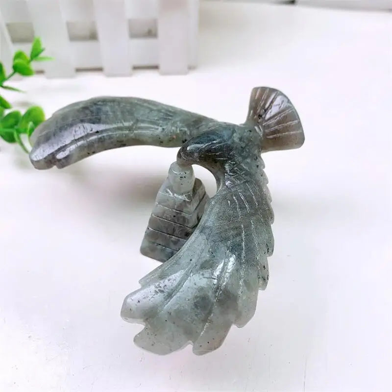 Natural Labradorite Balanced Rotatable Eagle Carving Healing Crystal Animals Figurines Reiki Stones Home Decoration Gift 1PCS-ToShay.org