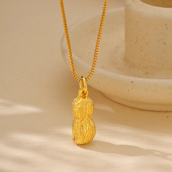 Gold Peanut Pendant Necklace-ToShay.org
