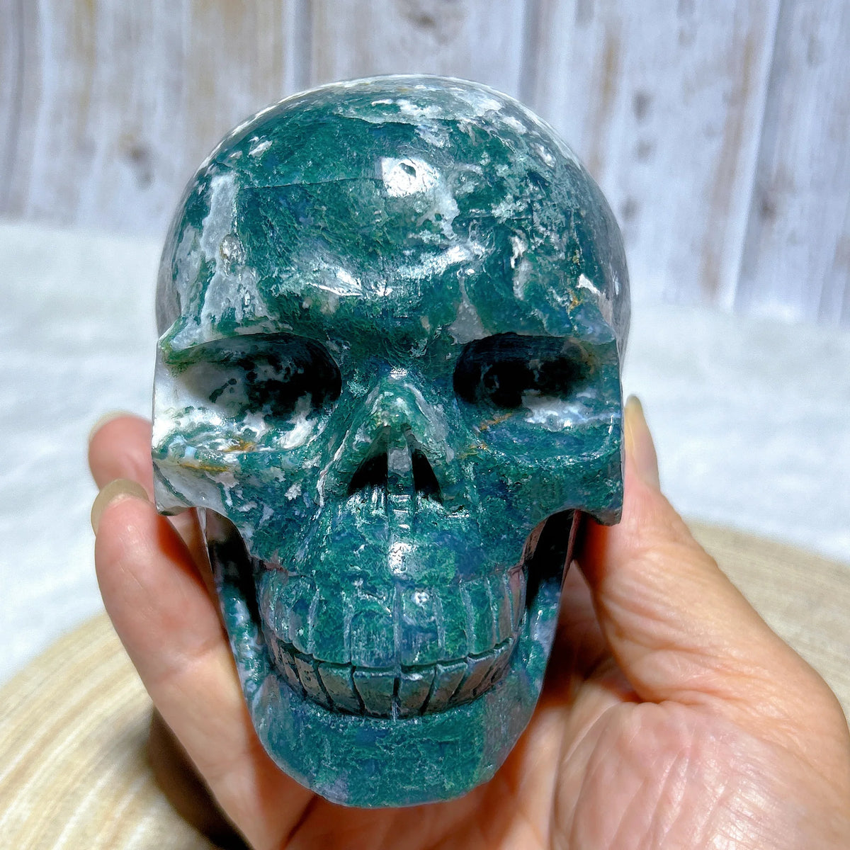 Green Moss Agate Skull-ToShay.org