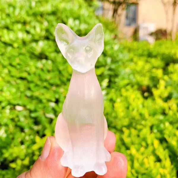 White Selenite Egyptian Cat Statues-ToShay.org