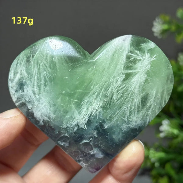 Green Feather Fluorite Heart-ToShay.org