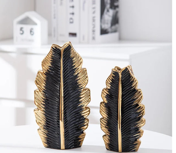 Black Gold Leaf Vase-ToShay.org