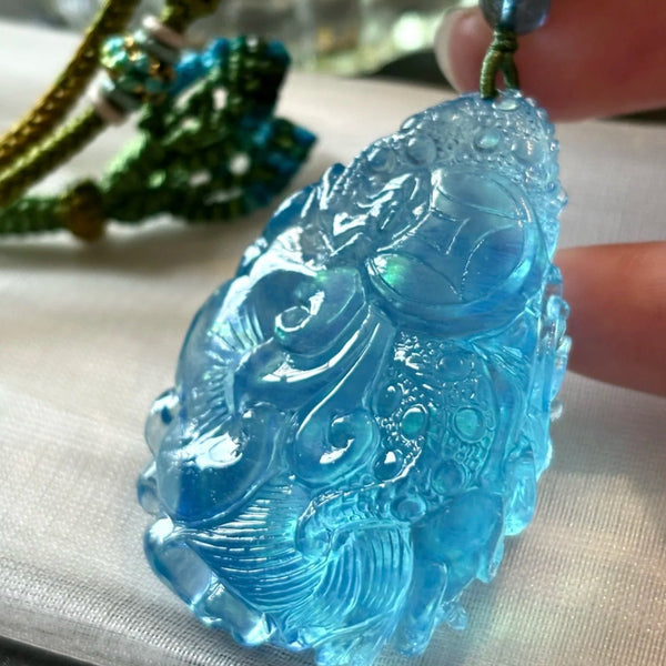 Blue Aquamarine Dragon Pendant-ToShay.org