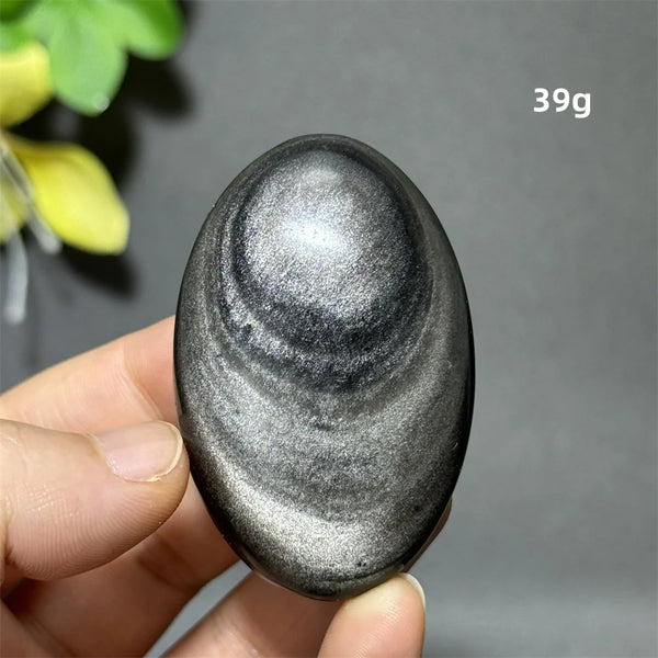 Silver Obsidian Palm Stone-ToShay.org