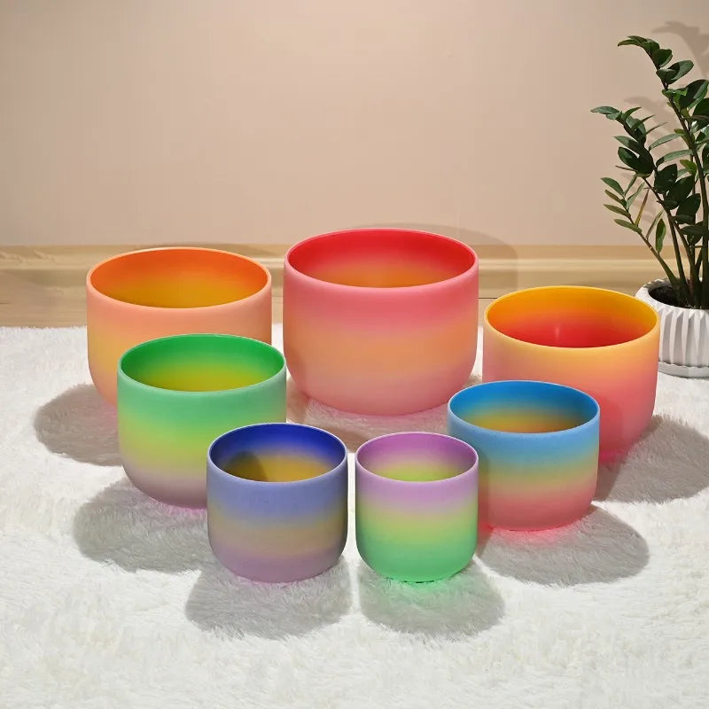 Rainbow Frosted Crystal Singing Bowls-ToShay.org