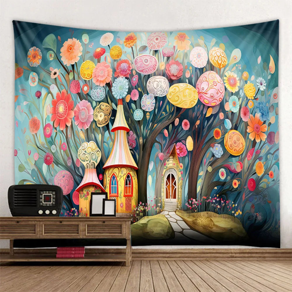 Mushroom House Art Tapestry-ToShay.org