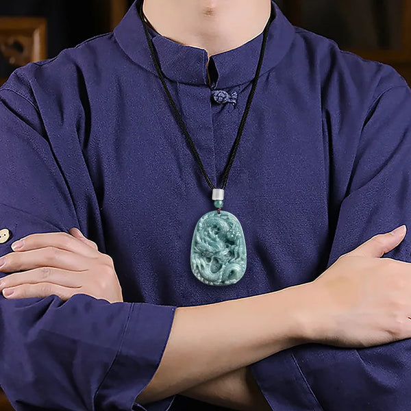 Blue Jadeite Dragon Pendant-ToShay.org