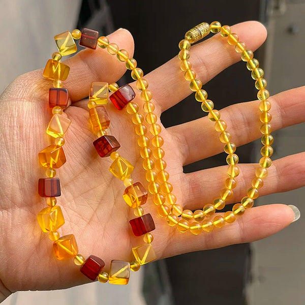 Yellow Amber Bead Necklace-ToShay.org