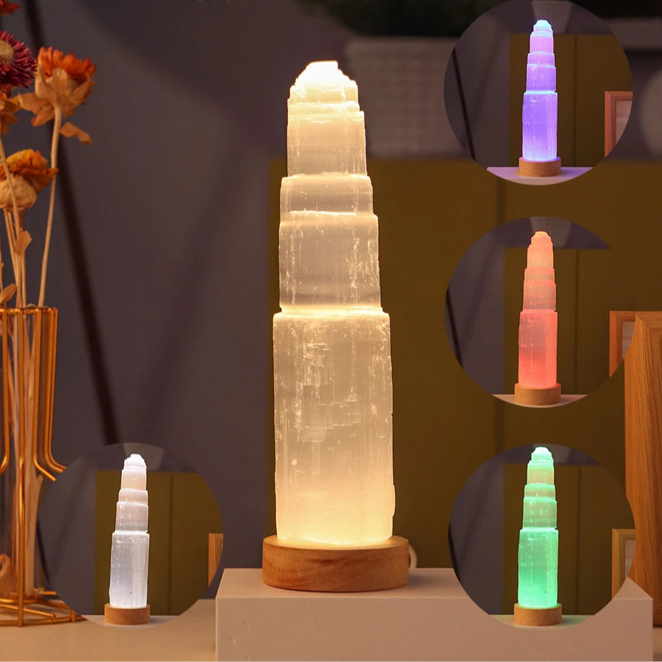 White Selenite Tower Lamp-ToShay.org