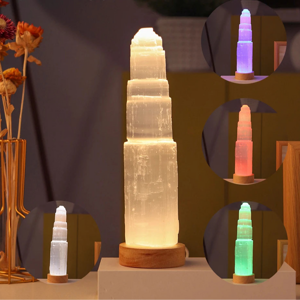 White Selenite Tower Lamp-ToShay.org