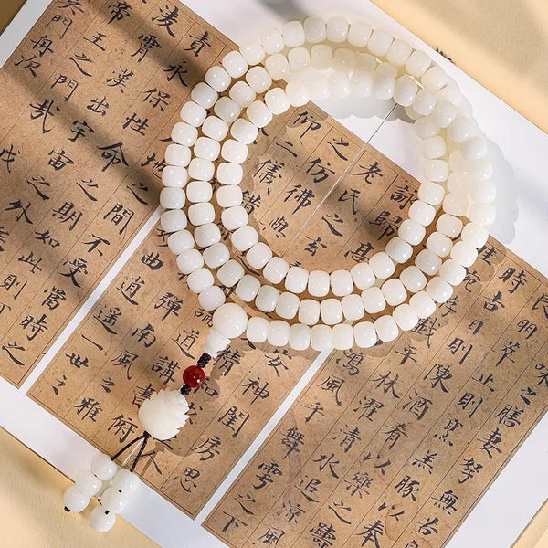 White Jade Bodhi Root Mala-ToShay.org