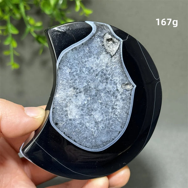 Natural Gemstone Black Agate Moon-Shaped Mineral Specimen Reiki Therapy Energy Collection Jiapin Home Decoration Gift-ToShay.org