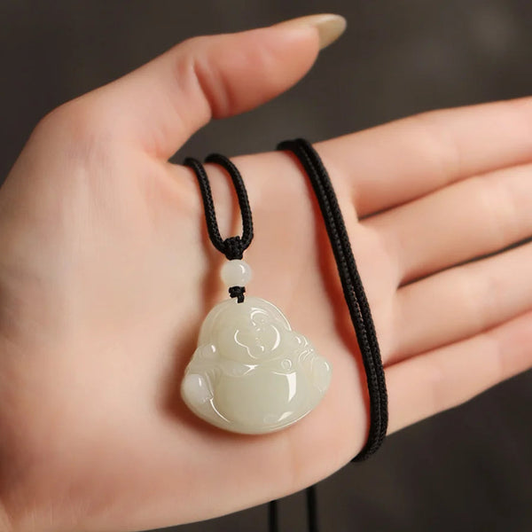 White Jade Maitreya Pendant-ToShay.org