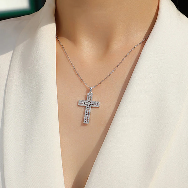 Silver Diamond Cross Pendant-ToShay.org