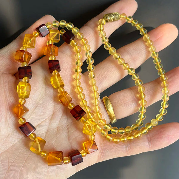 Yellow Amber Bead Necklace-ToShay.org