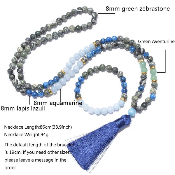 Blue Aquamarine Mala Beads-ToShay.org