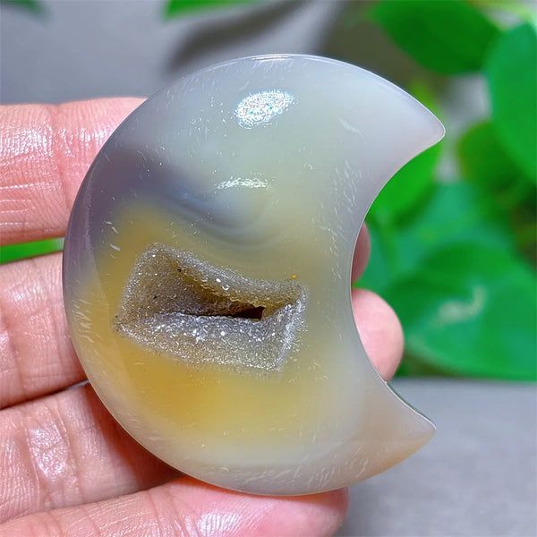 Grey Agate Silk Druzy Moon-ToShay.org