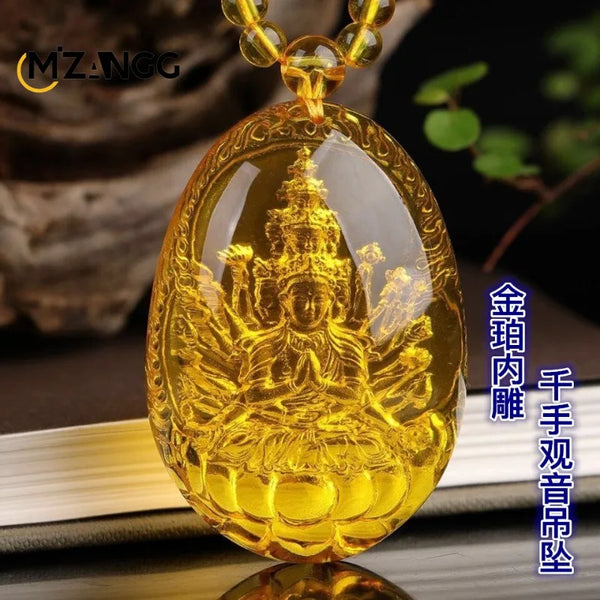 Gold Amber Buddha Pendant-ToShay.org
