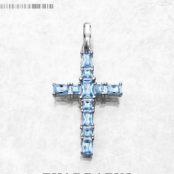 Blue Aquamarine Cross Pendant-ToShay.org