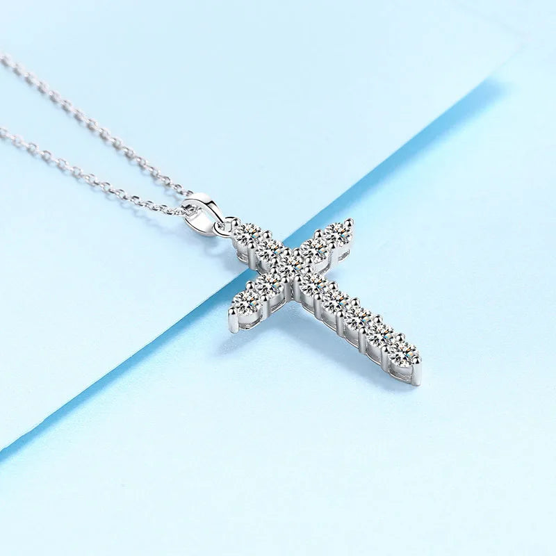 Silver Diamond Cross Necklaces-ToShay.org