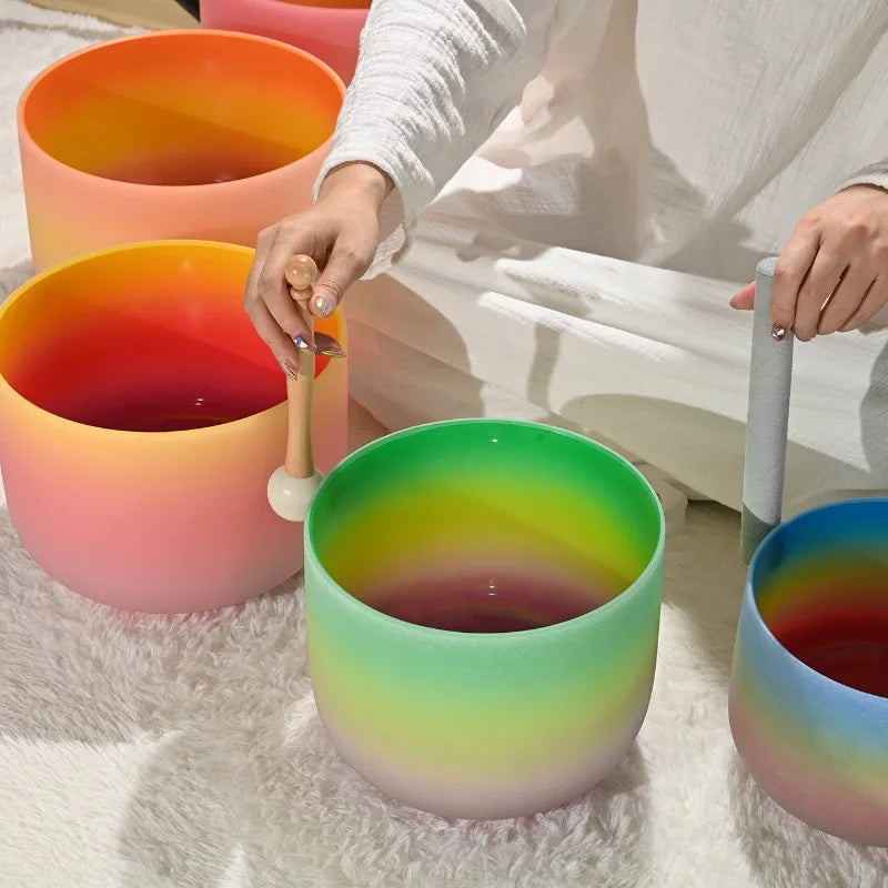 Rainbow Frosted Crystal Singing Bowls-ToShay.org