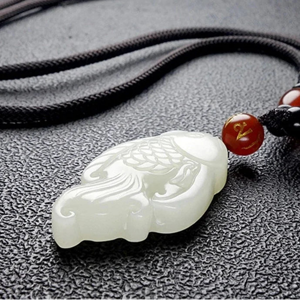 White Jade Fish Pendant-ToShay.org