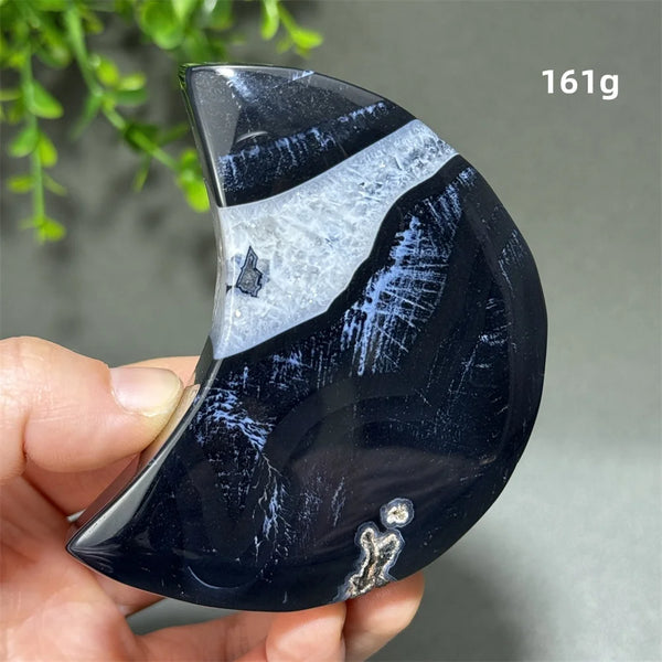 Natural Gemstone Black Agate Moon-Shaped Mineral Specimen Reiki Therapy Energy Collection Jiapin Home Decoration Gift-ToShay.org